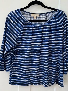 Michael Kors Blue and White Striped Flutter-Sleeve Tunic